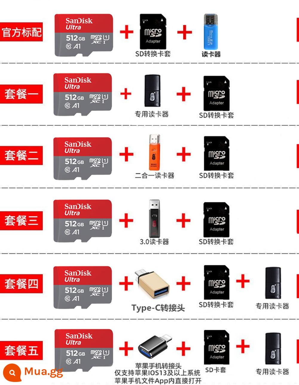 Thẻ nhớ SanDisk128g tf điện thoại di động chuyển đổi thẻ nhớ 256g ống kính chụp ảnh giám sát lái xe ghi thẻ sd - Xám đỏ/5 1 2GB/C10 tốc độ cao đọc 150MB/S