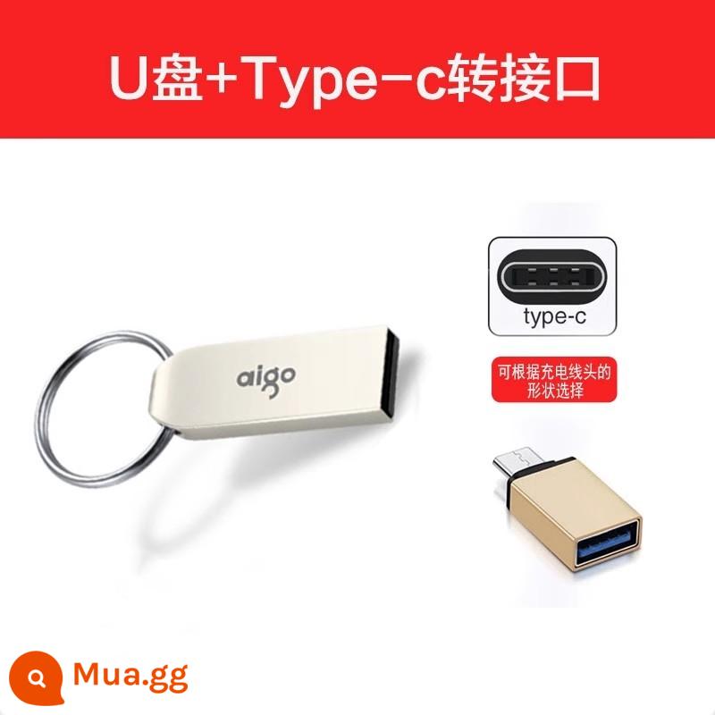 Yêu Nước Ổ Đĩa U 32G Mã Hóa Chống Sao Chép Tùy Chỉnh Chữ LOGO Xác Thực Ổ USB Flash 64G Điện Thoại Di Động máy Tính Ổ Đĩa Flash U268 - Ổ đĩa flash USB màu bạc + bộ chuyển đổi Type-C của điện thoại di động