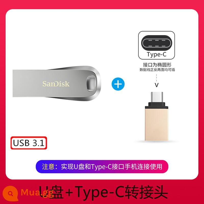 Ổ đĩa flash Sandisk SanDisk 32G tốc độ cao USB3.1 chữ tùy chỉnh logo Ổ đĩa flash USB ổ đĩa flash TV trên ô tô Ổ đĩa flash di động 32gusb Cool Huan CZ74 dành cho sinh viên mã hóa kim loại kép đĩa U tốc độ cao - Bộ chuyển đổi 32G+Type-C màu bạc đi kèm dây buộc