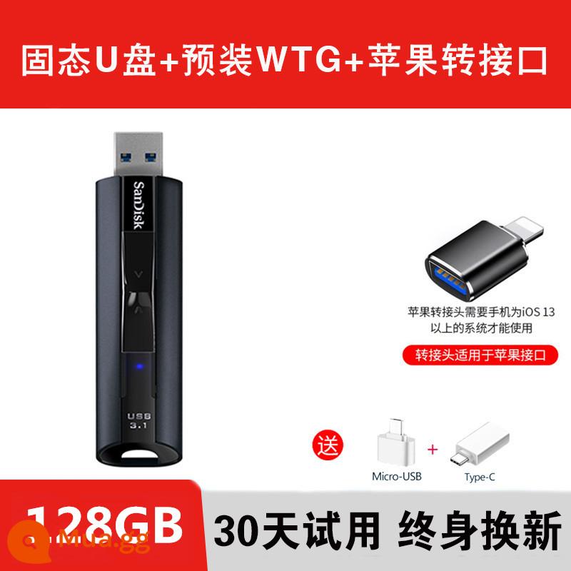 Đĩa SanDisk U 128g đĩa nhớ flash trạng thái rắn CZ880 mã hóa doanh nghiệp ổ đĩa flash kim loại USB3.2 tốc độ cao 256 di động SSD ổ cứng thể rắn macbook Ổ đĩa flash USB trạng thái rắn wtg bên ngoài của Apple - Đầu nối điện thoại Solid CZ880 128G+WGT+Apple [miễn phí 2 loại đầu nối Android]