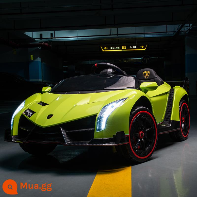 Xe ô tô điện trẻ em Lamborghini 4 bánh xe điều khiển từ xa đôi xe thể thao bé trai và bé gái đồ chơi cho bé ngồi được người - Phiên bản chủ lực sơn mầm xanh + pin lithium 22V + ghế da + MP3