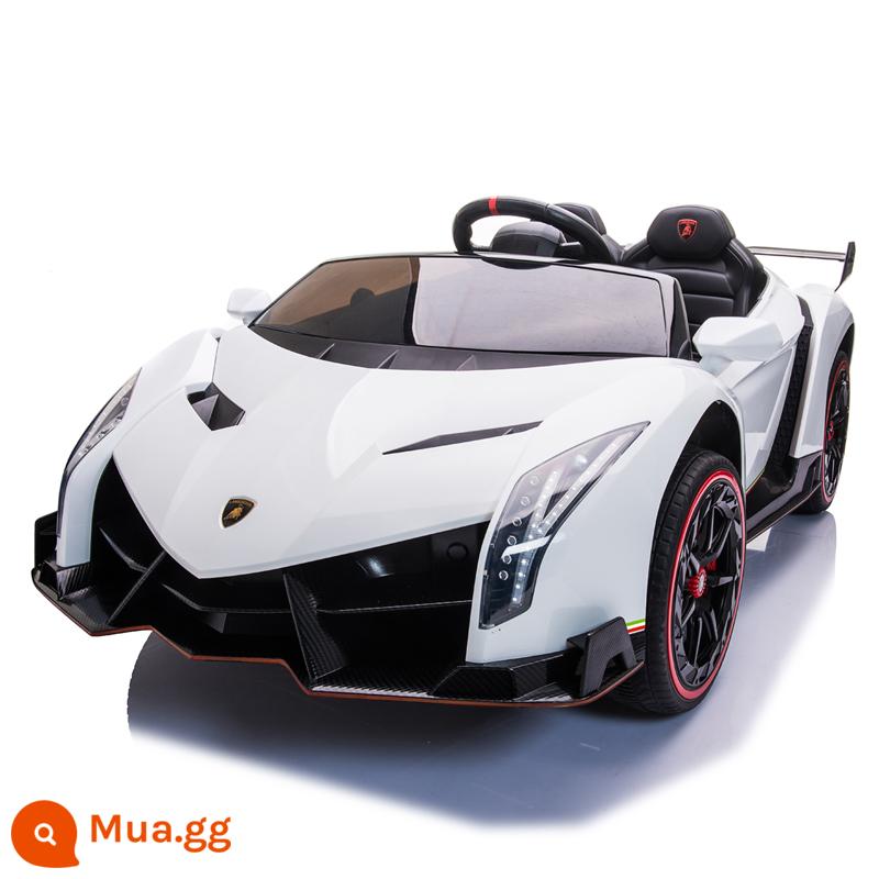 Xe ô tô điện trẻ em Lamborghini 4 bánh xe điều khiển từ xa đôi xe thể thao bé trai và bé gái đồ chơi cho bé ngồi được người - Phiên bản nâng cấp màu trắng + pin lithium 12V + giá đỡ bằng da + MP4