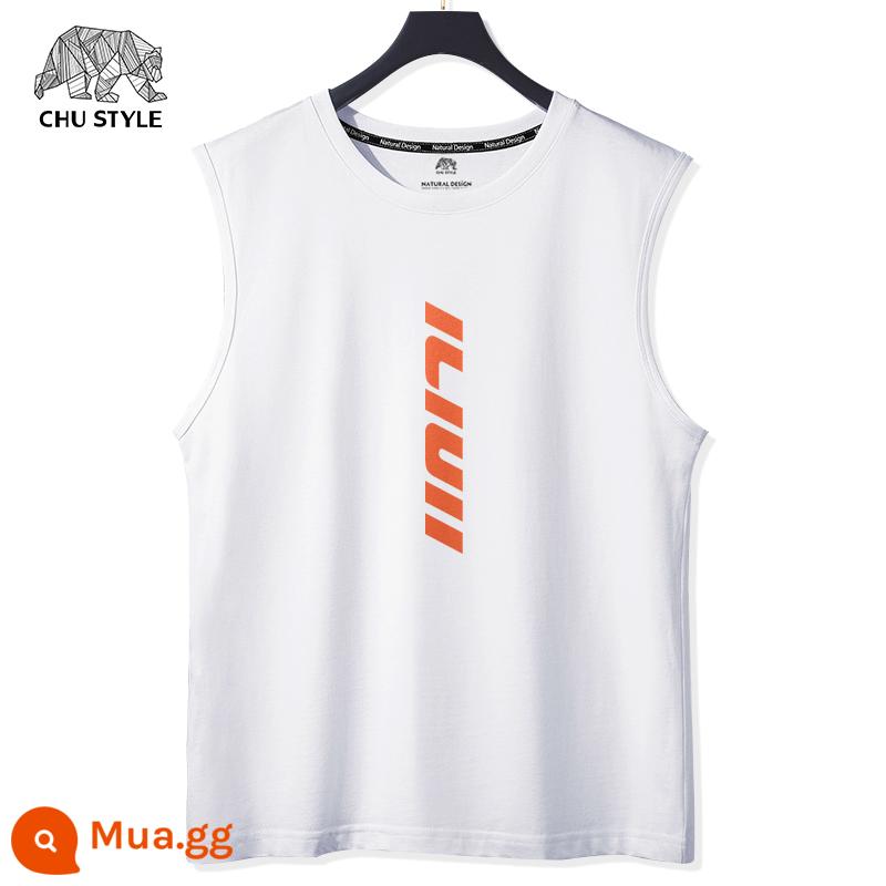 Vest nam áo ghi lê thể thao nam vai rộng cắt tay mùa hè cotton nguyên chất mỏng phần béo size lớn áo thun không tay thủy triều - Trắng (ic đỏ thắng thầu)