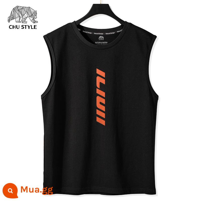 Vest nam áo ghi lê thể thao nam vai rộng cắt tay mùa hè cotton nguyên chất mỏng phần béo size lớn áo thun không tay thủy triều - Đen (ic đỏ đã thắng thầu)