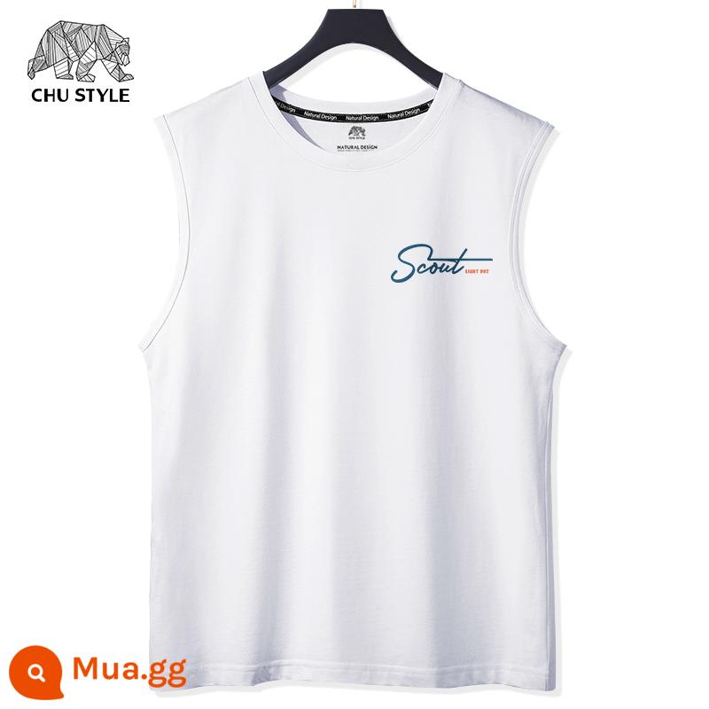 Vest nam áo ghi lê thể thao nam vai rộng cắt tay mùa hè cotton nguyên chất mỏng phần béo size lớn áo thun không tay thủy triều - Màu trắng (nhãn ngực miễn phí)