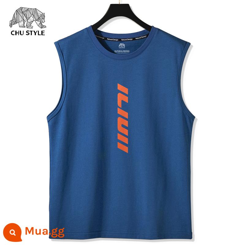 Vest nam áo ghi lê thể thao nam vai rộng cắt tay mùa hè cotton nguyên chất mỏng phần béo size lớn áo thun không tay thủy triều - Azure (ic đỏ đã thắng thầu)