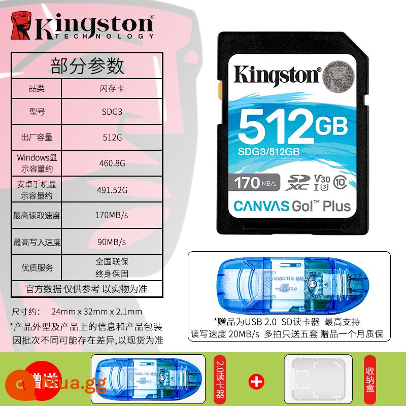 Camera KingstonSD 512g giám sát 256 camera 128 một mắt 64 thẻ lưu trữ camera 32G kỹ thuật số - Thẻ lớn màu xanh SDG3/512G