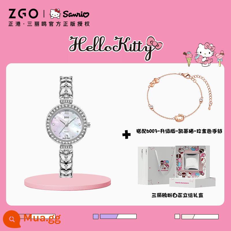 HelloKitty Chính Hãng Nàng Tiên Cá Đồng Hồ Nữ Mẫu Sinh Viên Nữ 2024 Mới Đồng Hồ Đeo Tay Cô Gái Tặng - [Hộp quà tranh dọc Sanrio chính hãng] 2172Hello-WH bạc + 6003 phiên bản nâng cấp-Hello-vàng hồng