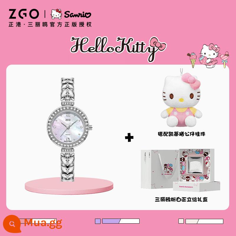 HelloKitty Chính Hãng Nàng Tiên Cá Đồng Hồ Nữ Mẫu Sinh Viên Nữ 2024 Mới Đồng Hồ Đeo Tay Cô Gái Tặng - [Hộp quà tranh dọc Sanrio chính hãng] 2172Hello-WH bạc +9006Xin chào