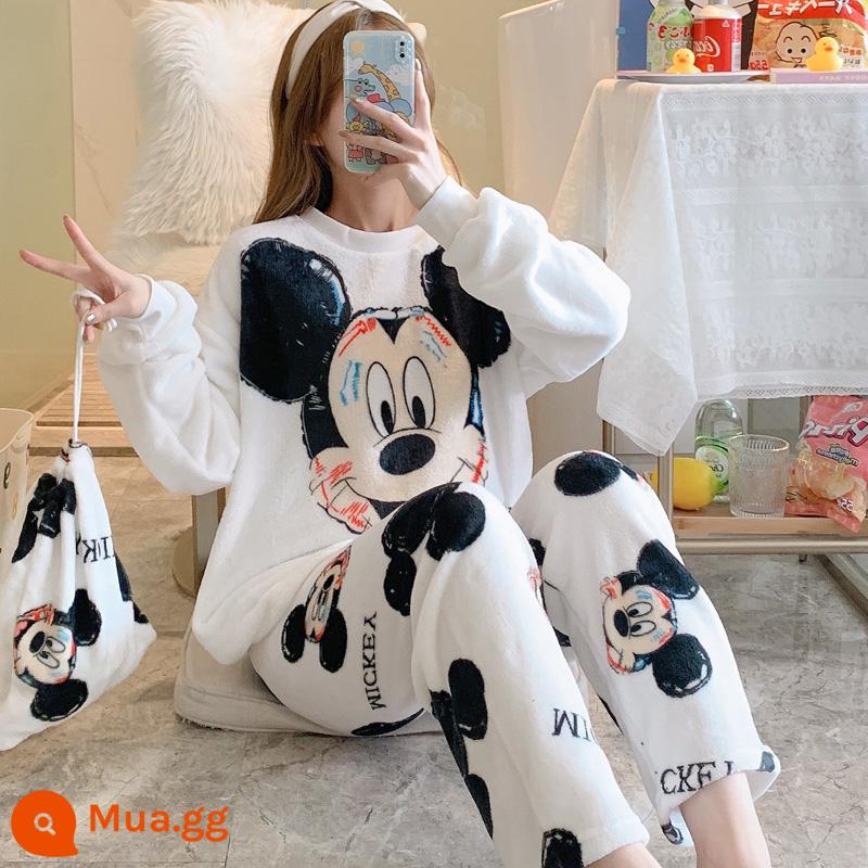 Coral Velvet Pyjamas Nữ Autumn and Winter Plus Plus Velvet dày Phông hoạt phim Nhật Bản Trang phục giải trí lớn - Túi nhung lớn Mickey