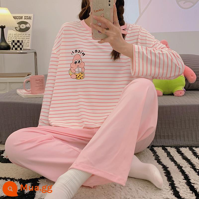 Bộ đồ ngủ cotton Modal cho nữ mùa xuân thu, dài tay, thời trang và dễ mặc, dáng rộng và dễ thương, bộ đồ mặc ở nhà thường ngày cho bé gái - #7207T