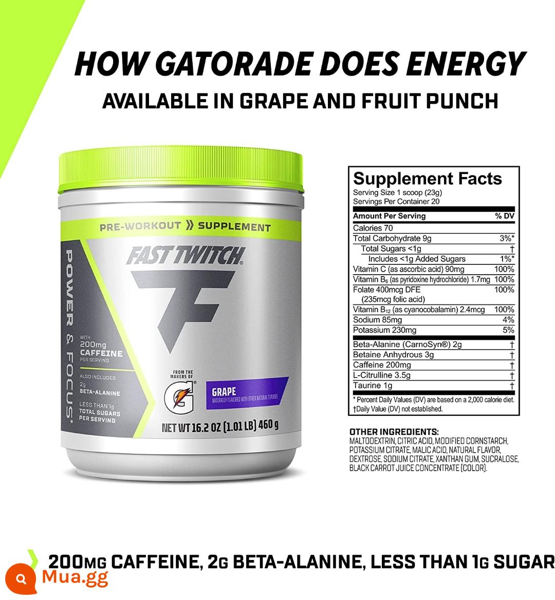 Guoxian Gatorade gửi chai nước uống điện giải rắn thể dục chức năng năng lượng bột hạt không đường - Phiên Bản Elite Có Caffein - Hương Nho Ít Đường - 460g