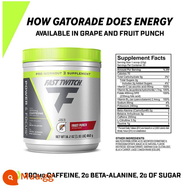 Guoxian Gatorade gửi chai nước uống điện giải rắn thể dục chức năng năng lượng bột hạt không đường - Phiên bản có chứa caffein Elite - Hương vị quả mọng ít đường - 460g