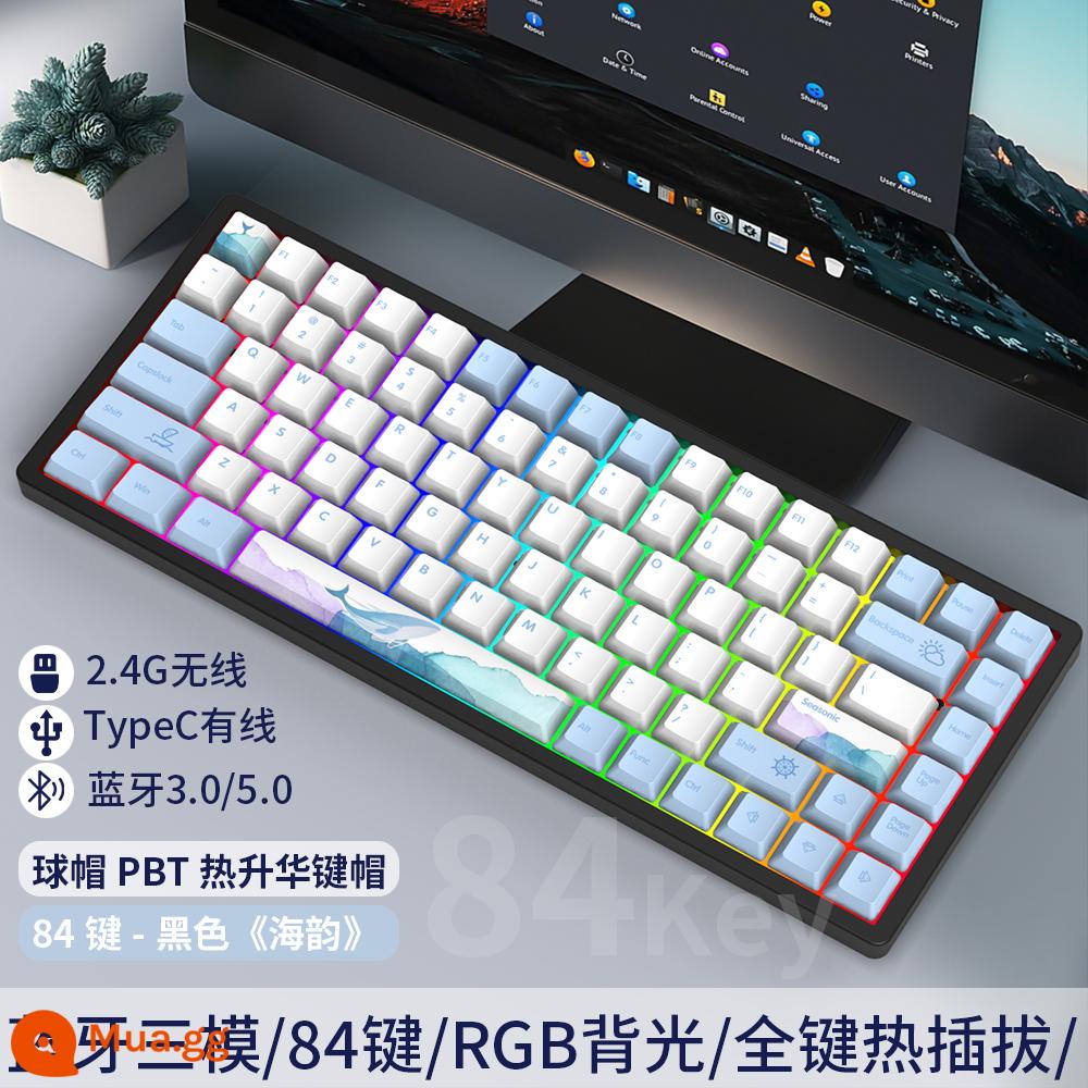 Tùy Chỉnh 3 Chế Độ 84 Phím Không Dây Có Dây Bluetooth RGB Tắt Tiếng Bàn Phím Cơ Có Thể Thay Nóng Bộ Chung Chủ Đề - Bàn phím Haiyun nền đen C84 ba chế độ