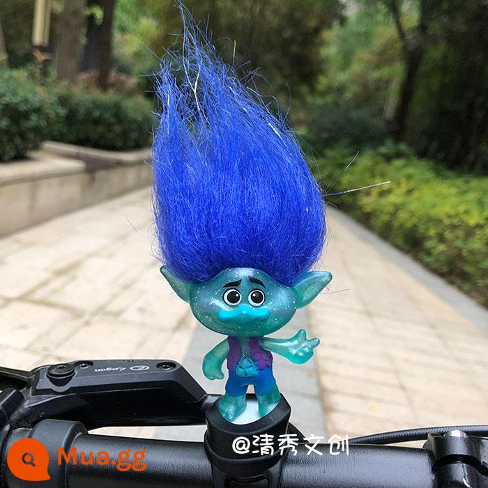 Qingxiu Văn Hóa và Sáng Tạo Internet người nổi tiếng chải tóc Troll tay lái xe đạp trang trí hoạt hình dễ thương đầu búp bê - Yêu tinh tóc xanh mờ trong bộ quần áo màu tím