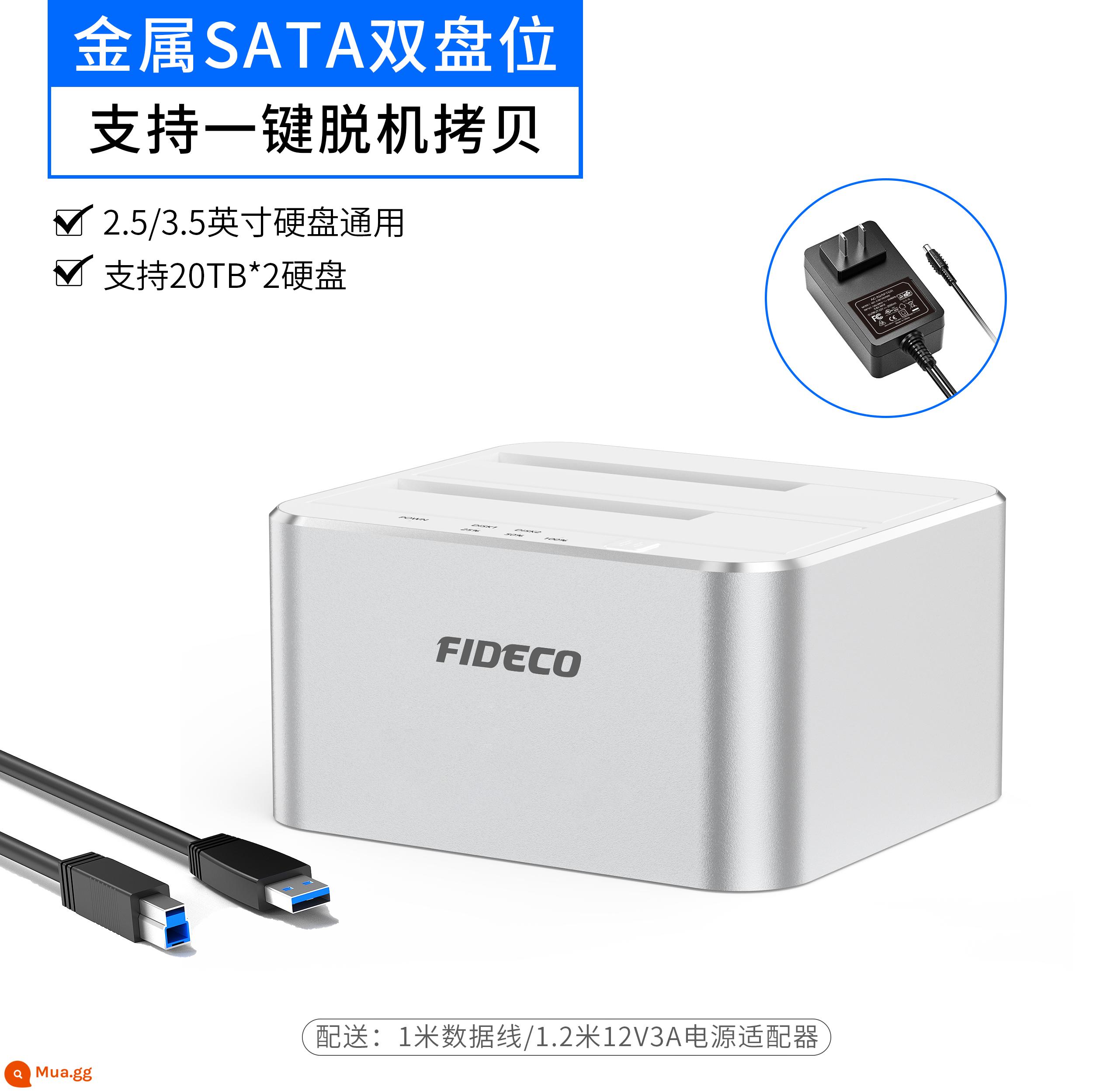 Hộp đĩa cứng di động 3,5 inch máy tính để bàn bên ngoài đầu đọc bên ngoài usb cơ học rắn đế đĩa cứng mở rộng - Khoang đôi SATA hợp kim nhôm bạc + bản sao ngoại tuyến