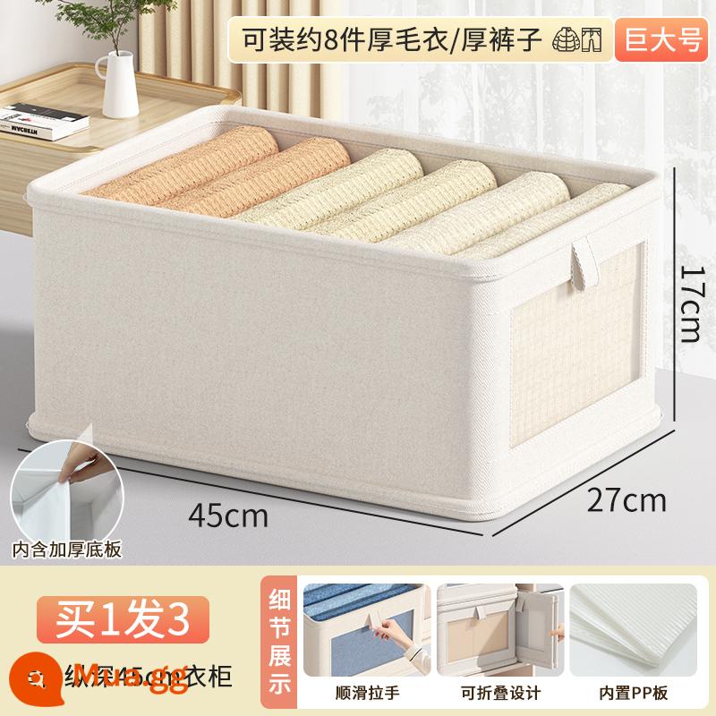 Lấy 1 sợi tóc 4 hộp bảo quản quần áo bằng vải cotton và vải lanh gia dụng vải nghệ thuật đặt quần áo quần tủ quần áo hộp hiện vật nhiều lớp hộp hoàn thiện giỏ - [Mua một tặng ba] Trắng ❤ Kích thước lớn - kết cấu cotton và lanh dày [Áo len/áo nỉ/quần thu đông]