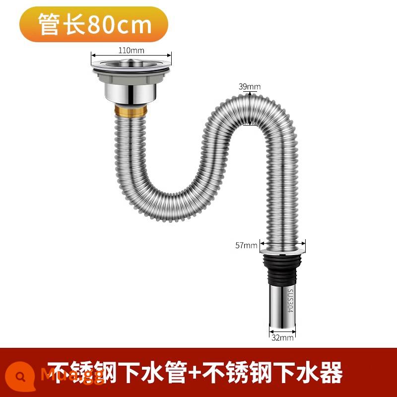 Bồn Rửa Chén Chậu Rửa Bát Bể Ống Cống Phụ Kiện Ống Thoát Khử Mùi Inox Đôi Bồn Rửa Chén Cống Bộ - [Inox dày] Ống cống 80cm + Cống 110