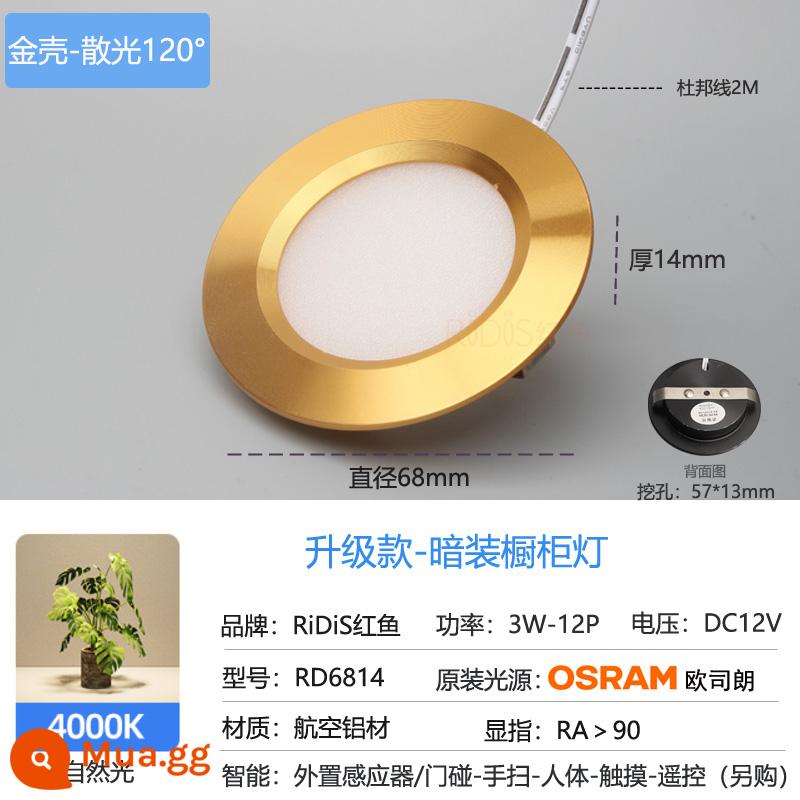 LED tổng thể đèn tủ bên trong nhúng xe ánh sáng cực kỳ -Ốp xe Hidden Hometown Wine Tủ rượu nhỏ Xi lanh tròn Đèn Cave 3 - Đèn đơn vỏ vàng 12V ánh sáng tự nhiên (loạn thị)