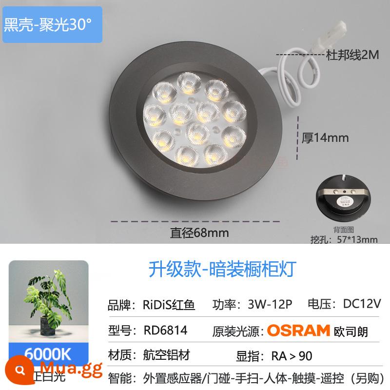 LED tổng thể đèn tủ bên trong nhúng xe ánh sáng cực kỳ -Ốp xe Hidden Hometown Wine Tủ rượu nhỏ Xi lanh tròn Đèn Cave 3 - Đèn đơn ánh sáng trắng dương vỏ đen 12V (ánh sáng tập trung)