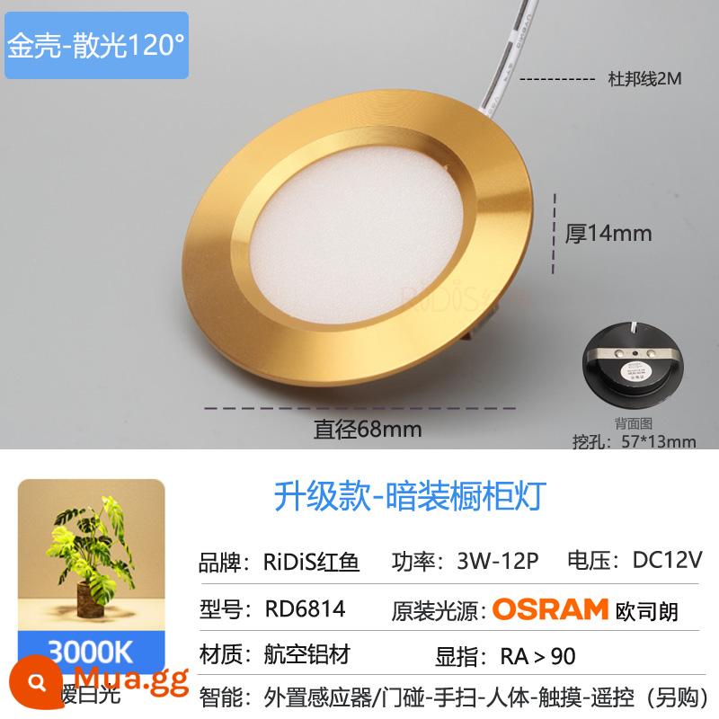 LED tổng thể đèn tủ bên trong nhúng xe ánh sáng cực kỳ -Ốp xe Hidden Hometown Wine Tủ rượu nhỏ Xi lanh tròn Đèn Cave 3 - Đèn đơn vỏ vàng 12V ánh sáng trắng ấm (loạn thị)