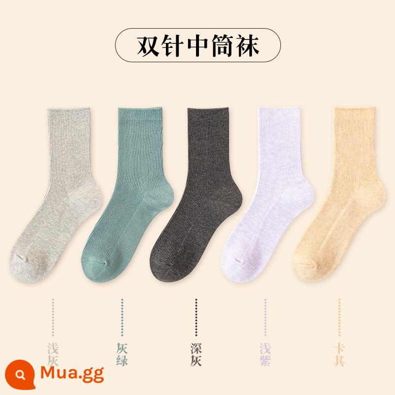 Vớ Nam Cực Vớ ống giữa dành cho nữ mùa thu đông vớ cotton màu trơn phiên bản Hàn Quốc vớ bong bóng Nhật Bản vớ giữ ấm thủy triều - [5 đôi] 1 xám nhạt 1 xám xanh 1 xám đậm 1 tím nhạt 1 kaki