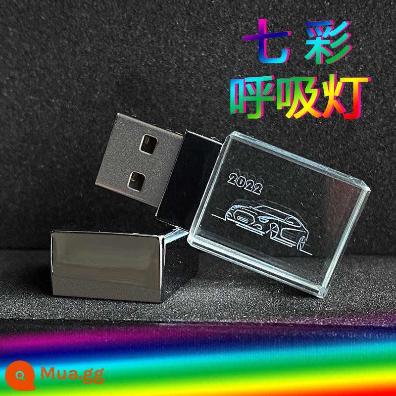 Ổ bút 128g dung lượng lớn tốc độ cao USB3.0 pha lê dạ quang xe máy tính bảng bút quà tặng biểu tượng tùy chỉnh - Đèn thở ngắn 7 màu bạc