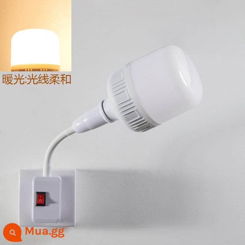 Đèn LED hộ gia đình ổ cắm đèn đơn giản Đui đèn vít E27 có công tắc cắm siêu sáng bóng đèn tiết kiệm năng lượng đèn tường phòng ngủ - Ổ cắm ba lỗ + bóng đèn vàng ấm 30W