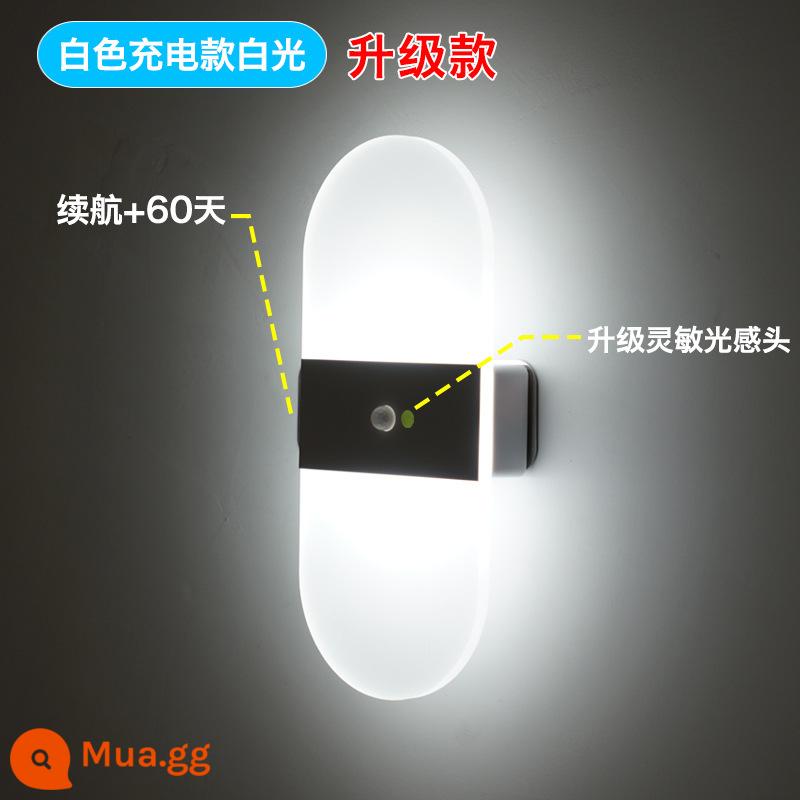 Đèn cảm ứng cơ thể con người cầu thang lối đi led tiết kiệm năng lượng có thể sạc lại đèn tường hút từ tính không dây không dây không đục lỗ - Sạc và cắm, bảng trắng, đèn trắng, công tắc cảm biến hình vòng cung