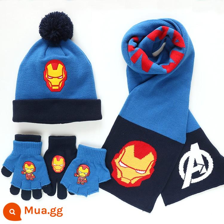 Trẻ em Captain America Hat Scarf Găng tay Boys Mùa thu và mùa đông Iron Man Ultraman Three -mẩu mũ kim - Mũ Iron Man + Khăn Quàng Cổ + Găng Tay Đôi T3-IRO-2G