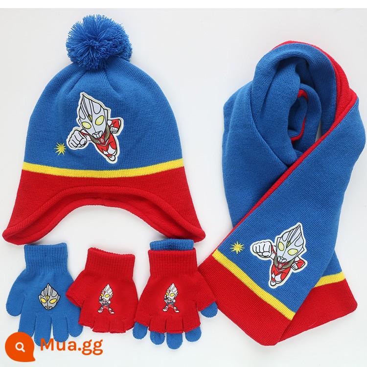 Trẻ em Captain America Hat Scarf Găng tay Boys Mùa thu và mùa đông Iron Man Ultraman Three -mẩu mũ kim - Mũ lông Ultraman + khăn lông + đôi găng tay H3-ATM