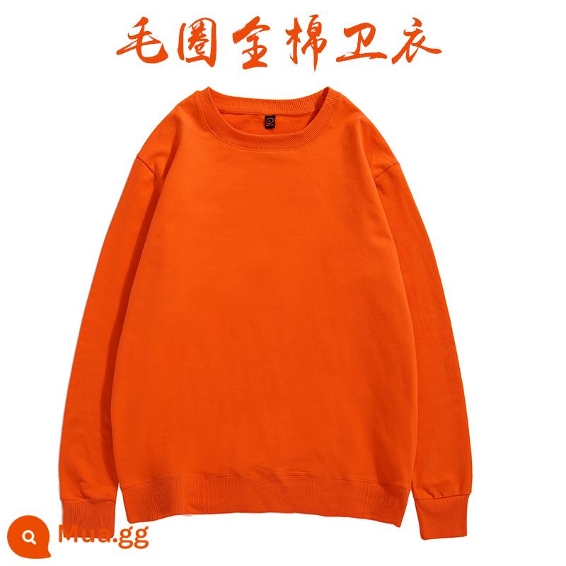 Áo thun cotton nguyên chất in logo theo yêu cầu, quần áo đi làm mùa thu đông nhung, đồng phục lớp dài tay cổ tròn, in theo yêu cầu - trái cam