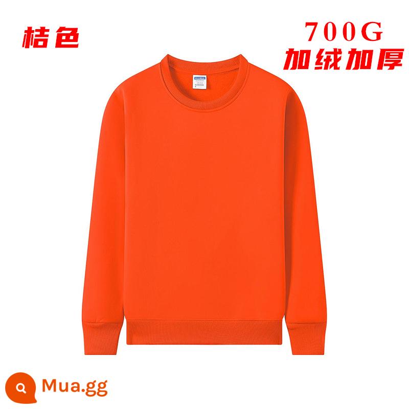 Áo thun cotton nguyên chất in logo theo yêu cầu, quần áo đi làm mùa thu đông nhung, đồng phục lớp dài tay cổ tròn, in theo yêu cầu - Mô hình dày màu cam cộng với nhung