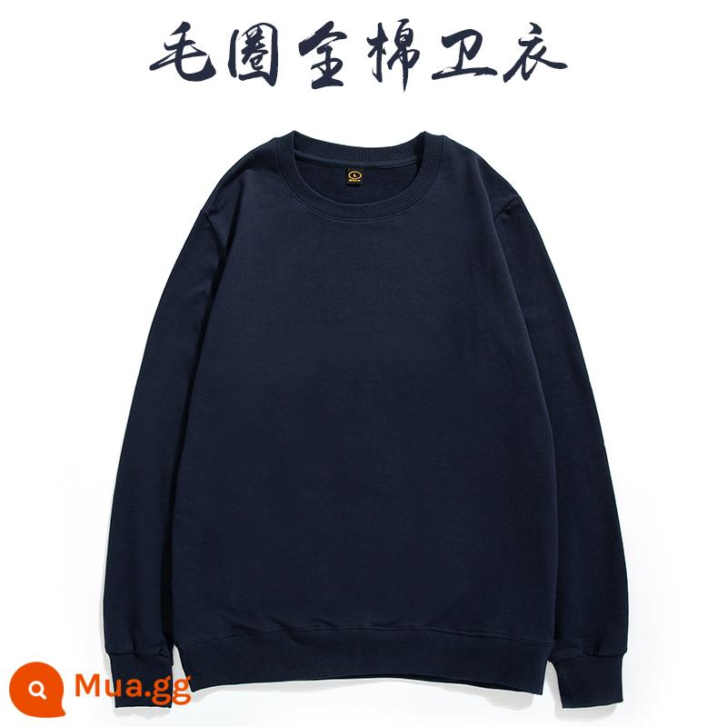 Áo thun cotton nguyên chất in logo theo yêu cầu, quần áo đi làm mùa thu đông nhung, đồng phục lớp dài tay cổ tròn, in theo yêu cầu - Ẩn màu xanh lá cây