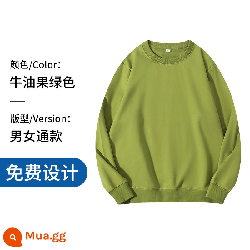 Áo thun cotton nguyên chất in logo theo yêu cầu, quần áo đi làm mùa thu đông nhung, đồng phục lớp dài tay cổ tròn, in theo yêu cầu - màu xanh lá