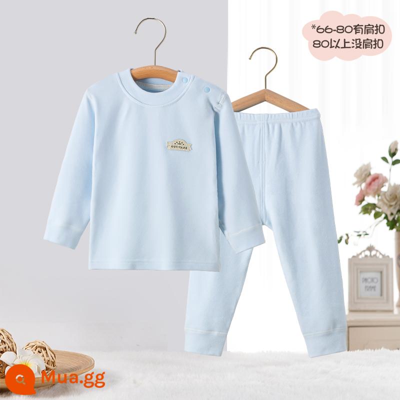 Bộ quần áo mùa thu và quần vệ sinh cotton nguyên chất cho bé trai và bé gái, bộ đồ lót cotton ấm áp màu nhung mềm mại cho bé mùa thu đông - 9731 màu xanh 290g trọng lượng cao