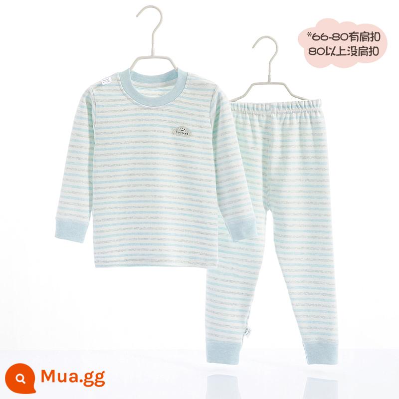 Bộ quần áo mùa thu và quần vệ sinh cotton nguyên chất cho bé trai và bé gái, bộ đồ lót cotton ấm áp màu nhung mềm mại cho bé mùa thu đông - 7652 sọc xanh nặng 260g