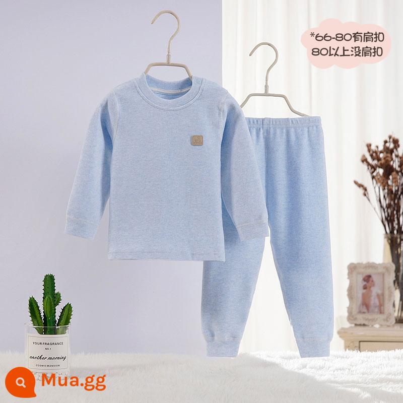 Bộ quần áo mùa thu và quần vệ sinh cotton nguyên chất cho bé trai và bé gái, bộ đồ lót cotton ấm áp màu nhung mềm mại cho bé mùa thu đông - Hải ly nhung xanh nặng 290g