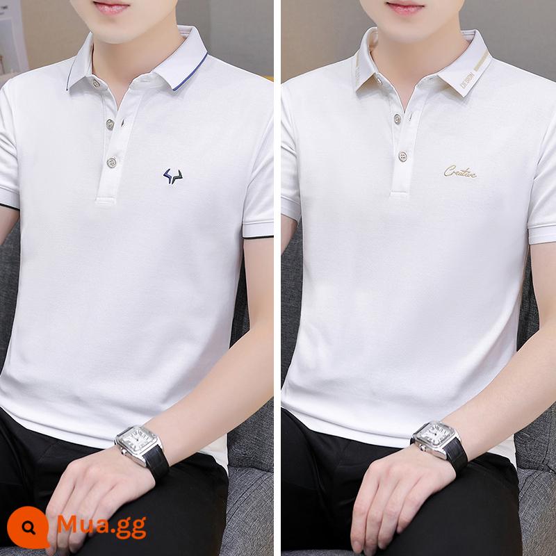 Lụa băng Ralph Lauren polo có cổ áo thun nam ngắn tay xu hướng mùa hè ve áo cổ sơ mi Áo sơ mi POLO nửa tay quần áo hàng đầu - 21 bộ-QY681 trắng + QY683 trắng