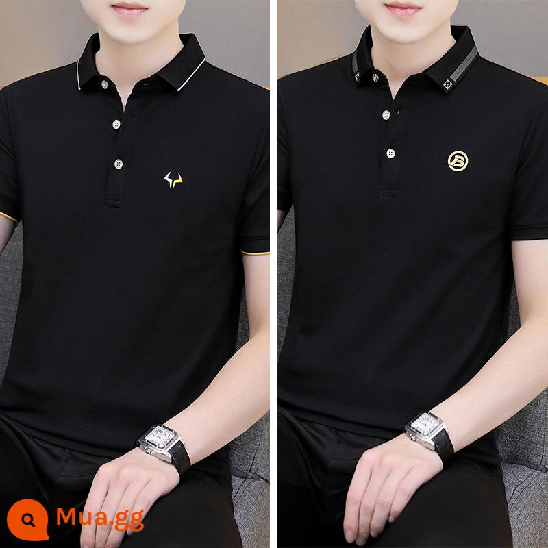 Lụa băng Ralph Lauren polo có cổ áo thun nam ngắn tay xu hướng mùa hè ve áo cổ sơ mi Áo sơ mi POLO nửa tay quần áo hàng đầu - Nhóm 04-QY681 đen + QY682 đen