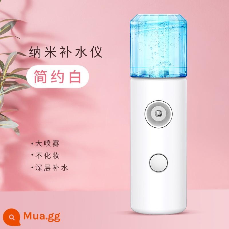 Xịt Nano dưỡng ẩm dụng cụ mặt tạo ẩm hấp mặt làm đẹp lạnh máy xịt nhà di động nhỏ hiện vật sạc - [Đầu phun nâng cấp L9] Màu trắng trang nhã (có thể thêm 10% tỷ lệ mực/xịt phun lớn)