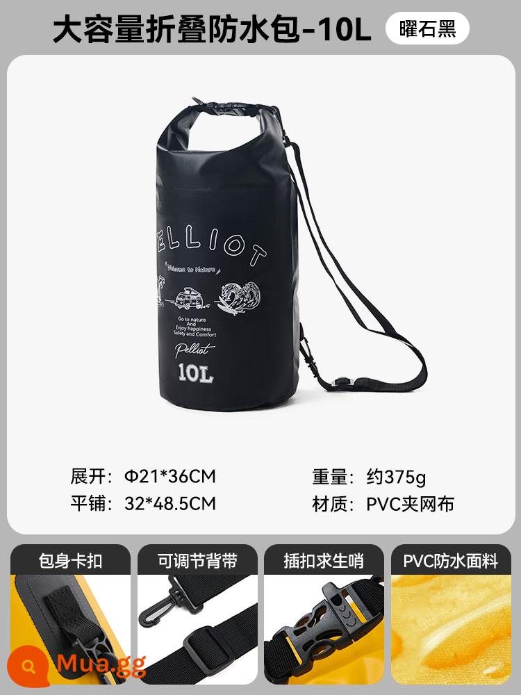 Túi chống nước ngoài trời Pelliot bên bờ biển, bơi lội và lặn với ống thở, túi đựng đi bè trên sông, ba lô dung tích lớn - [Chống thấm tăng cường] 10L đen obsidian