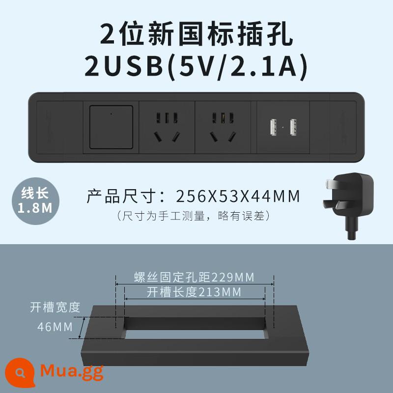 Nhúng ổ cắm theo dõi văn phòng nhà USB hàng máy tính để bàn kéo bảng dây giấu nhúng vô hình - Đen-2 bit + công tắc + 2USB