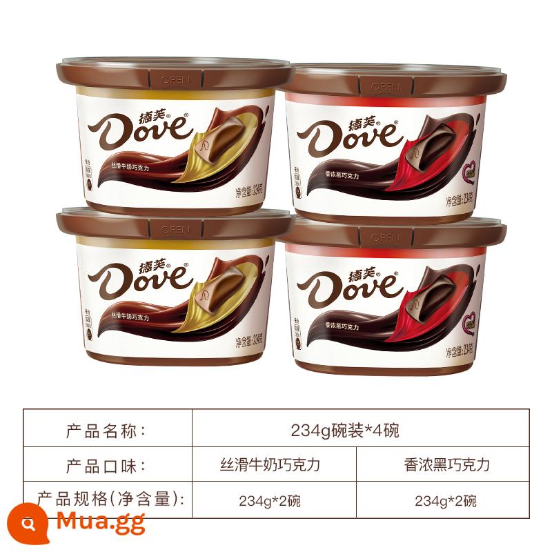 Dove cửa hàng hàng đầu sô cô la 234g * 4 bát sữa sô cô la đen và trắng đồ ăn nhẹ đồ ăn nhẹ thực phẩm giải trí - [Sữa 234g*2+Socola đen 234g*2]