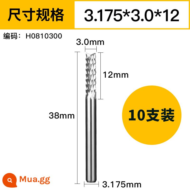 Huhao 3.175 chất liệu nhập khẩu thép vonfram máy khắc dao PCB dao phay chiêng dao bảng mạch mở da thô dao phay ngô - 3.0MM (gói 10 cái)