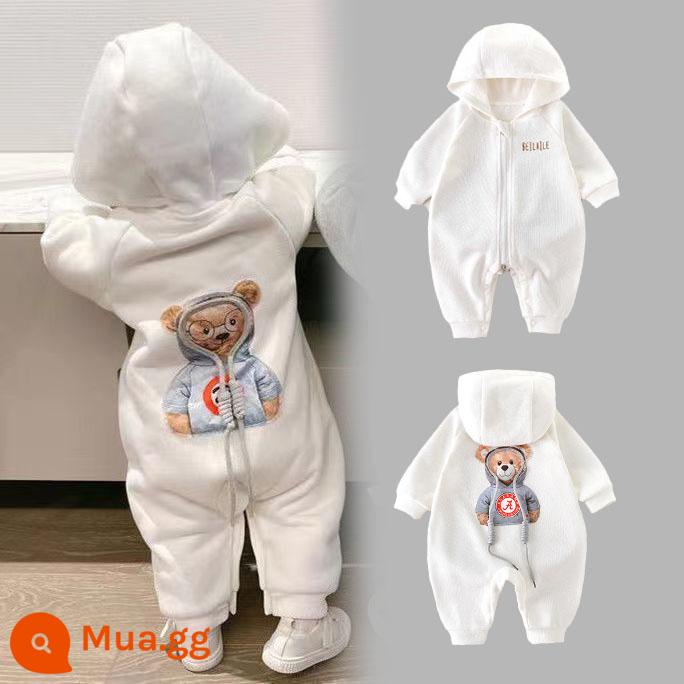 Trẻ Sơ Sinh Một Bộ Quần Áo 0-6 Tháng Xuân Thu Mỏng Siêu Dễ Thương Plus Nhung Quần Áo Bé rompers - Jumpsuit dây mũ mùa xuân thu trắng