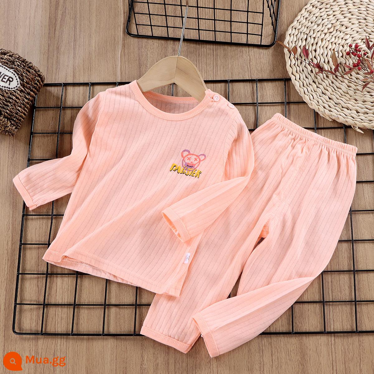 Bộ đồ ngủ trẻ em cotton nguyên chất bé trai và bé gái dài tay quần áo mặc ở nhà phù hợp với mùa hè quần áo máy lạnh mỏng cho bé mùa xuân thu - Màu đỏ dưa hấu [Cotton nguyên chất loại A/Mềm mại và thoải mái] [Tay dài và quần dài]