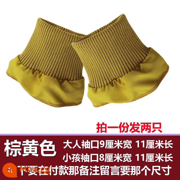 Đồng Màu Đàn Hồi Dày Dặn Sợi Cotton Nguyên Chất Xuống Áo Khoác Còng Ấm Chống Bẩn Tay Áo Dày Chống Gió Thun Sườn - Một đôi còng dành cho người lớn màu nâu.