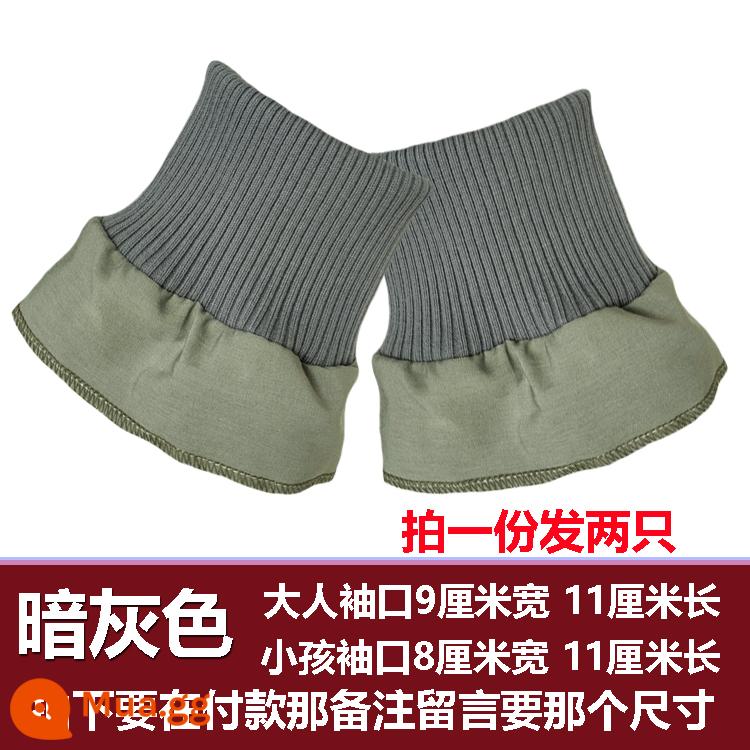 Đồng Màu Đàn Hồi Dày Dặn Sợi Cotton Nguyên Chất Xuống Áo Khoác Còng Ấm Chống Bẩn Tay Áo Dày Chống Gió Thun Sườn - Một đôi còng dành cho người lớn màu xám đậm.