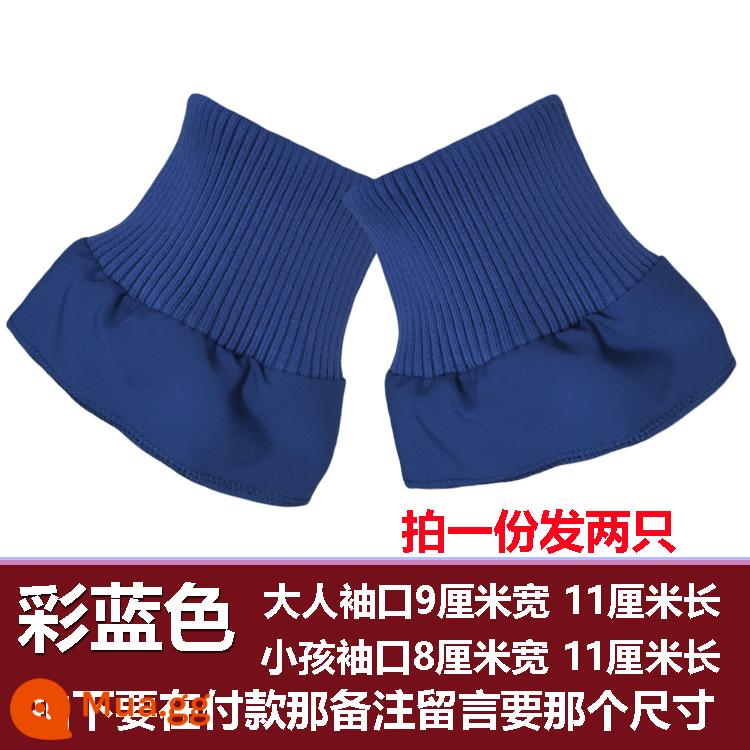 Đồng Màu Đàn Hồi Dày Dặn Sợi Cotton Nguyên Chất Xuống Áo Khoác Còng Ấm Chống Bẩn Tay Áo Dày Chống Gió Thun Sườn - Một đôi còng dành cho người lớn màu xanh đầy màu sắc.